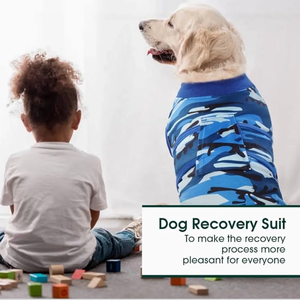 NWT Kuoser Recovery Suit For Dogs Prevents Licking Dog Onesies Camo Blue